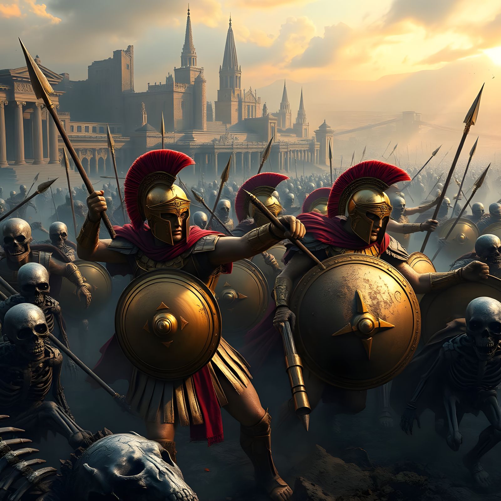 Epic Clash of Golden Spartans and Undead Legion on Ancient B...
