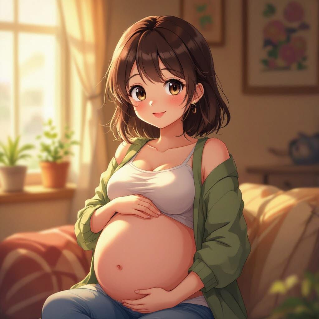 Cute Pregnant Girl in Manga-Inspired Style