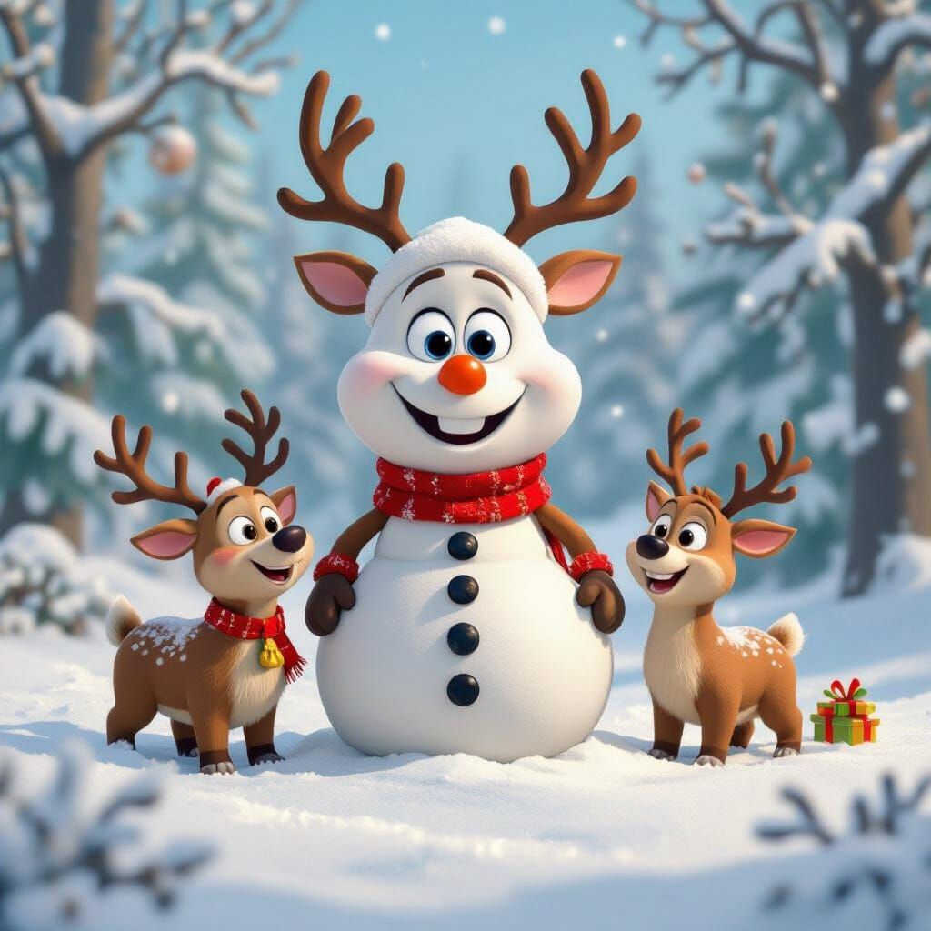 Festive Nutcracker and Reindeer in Pixar-Inspired 3D Cartoon