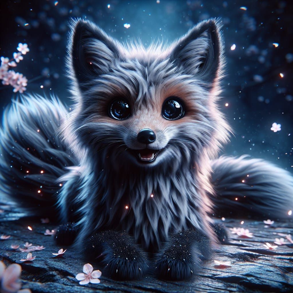 Joyful Fox with Dragon Scale Fur in Blue Night