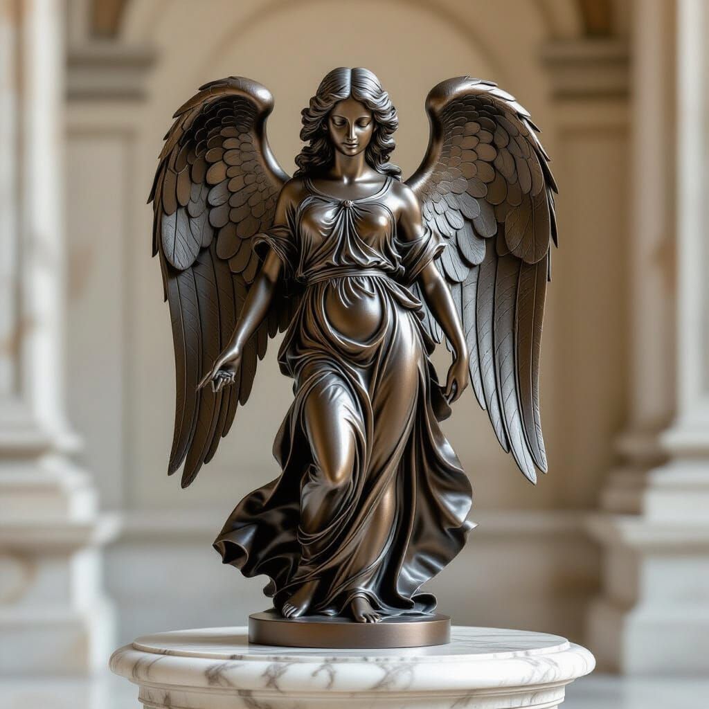 Bronze Angel Statue with Intricate Wings