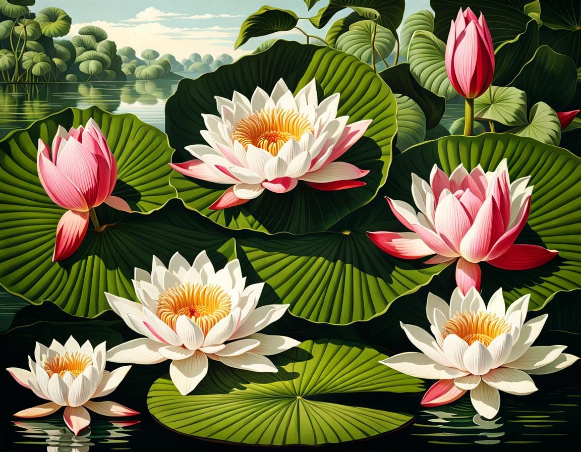 Giant Water Lilies Botanical Lithograph in 8 Colors