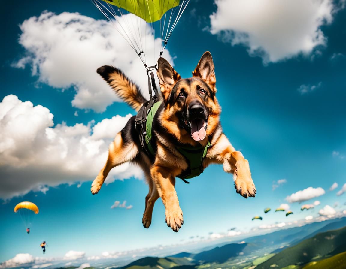 German shepherd dog solo K-9 skydiver