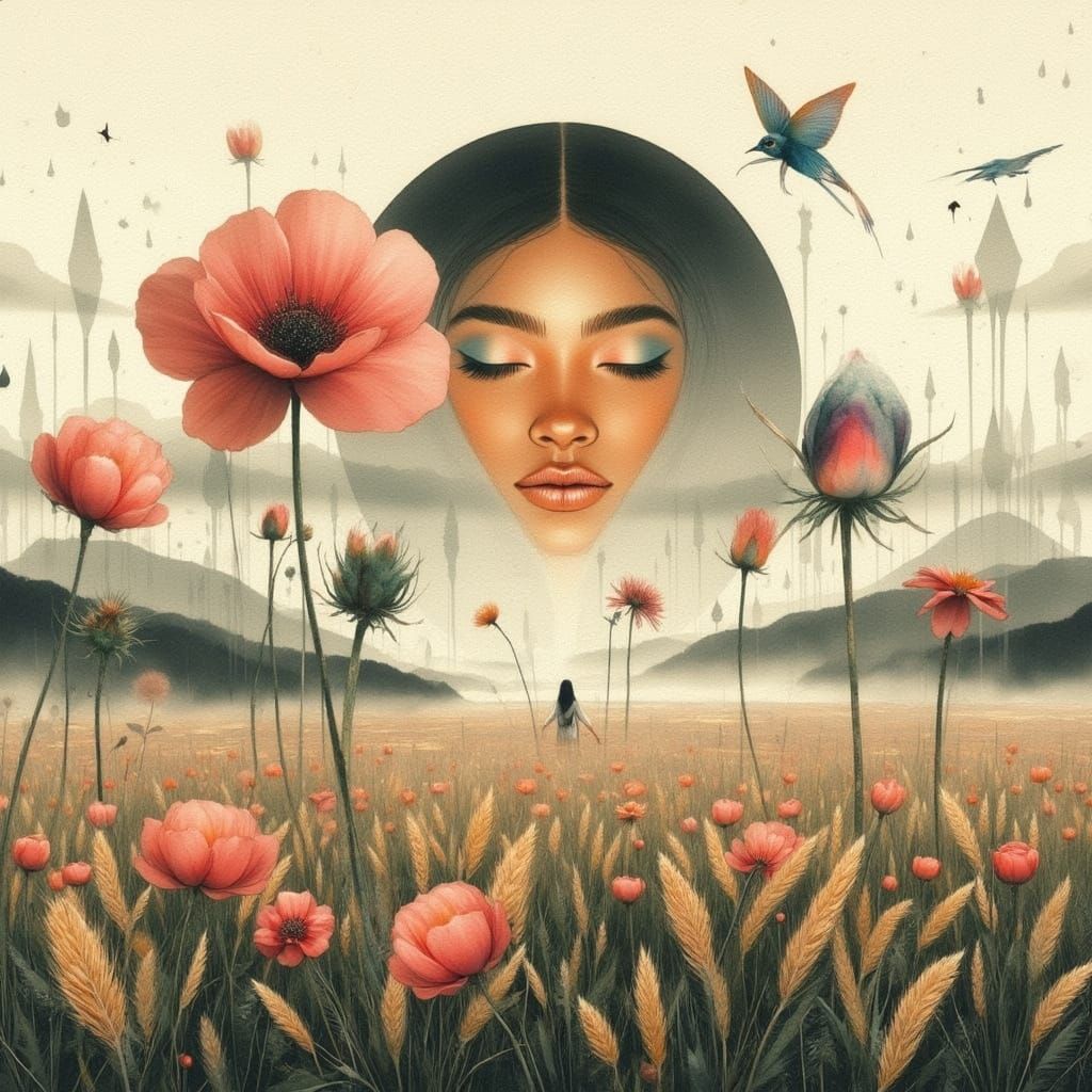 Woman in Dreamscape Holding Blue Rose Digital Art