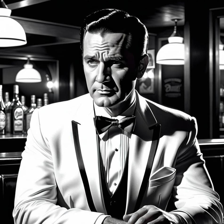 Black and White Illustration of Man in Tuxedo