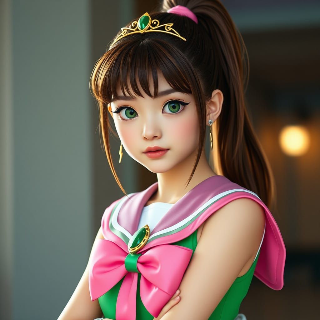 Tall, Confident Sailor Guardian Girl with High Ponytail and....