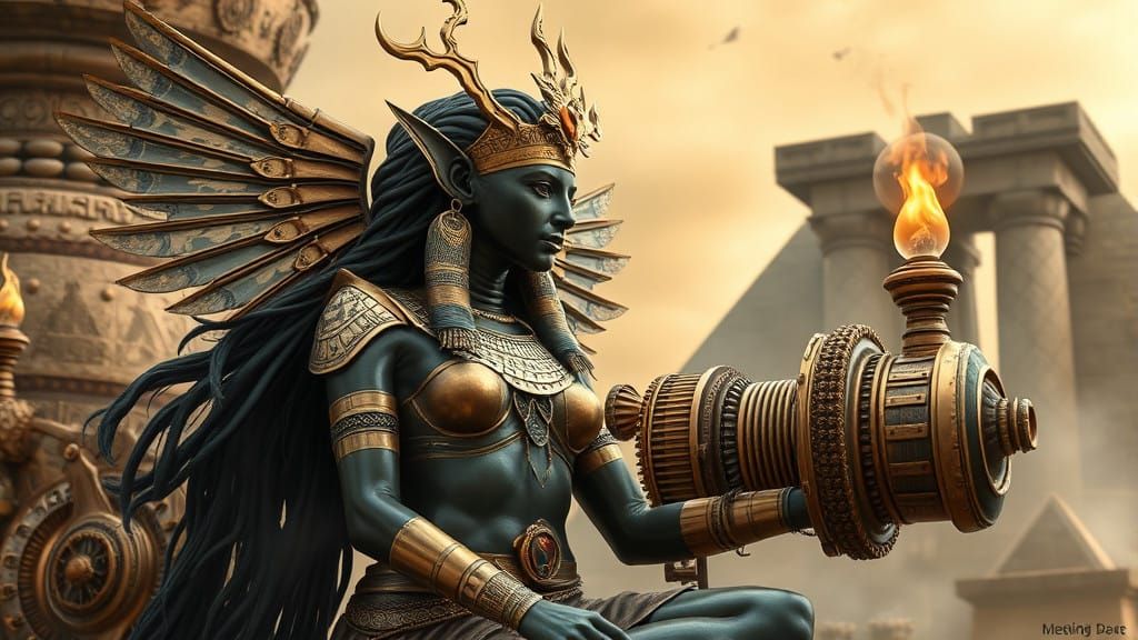 Egyptian Goddess of Love and Beauty in Steampunk Style