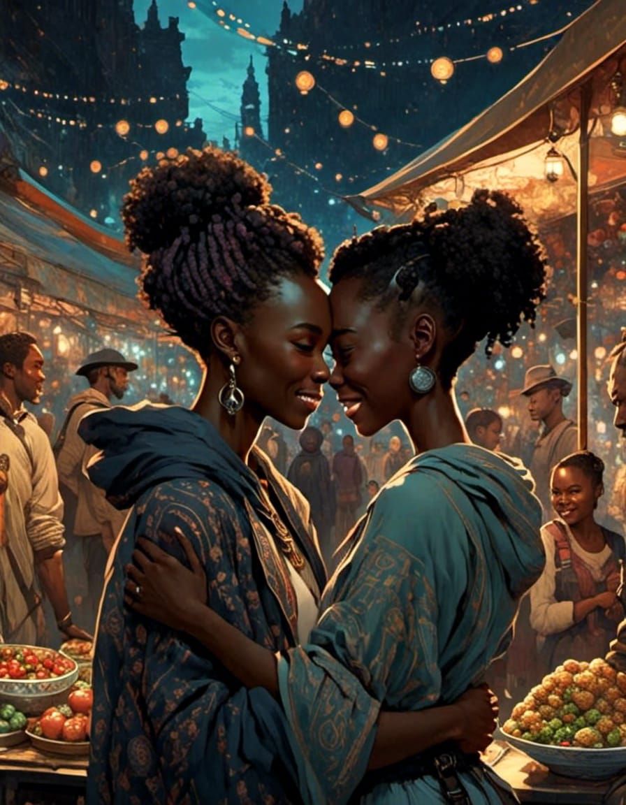 Night Market Embrace in Enchanted Potterverse Setting