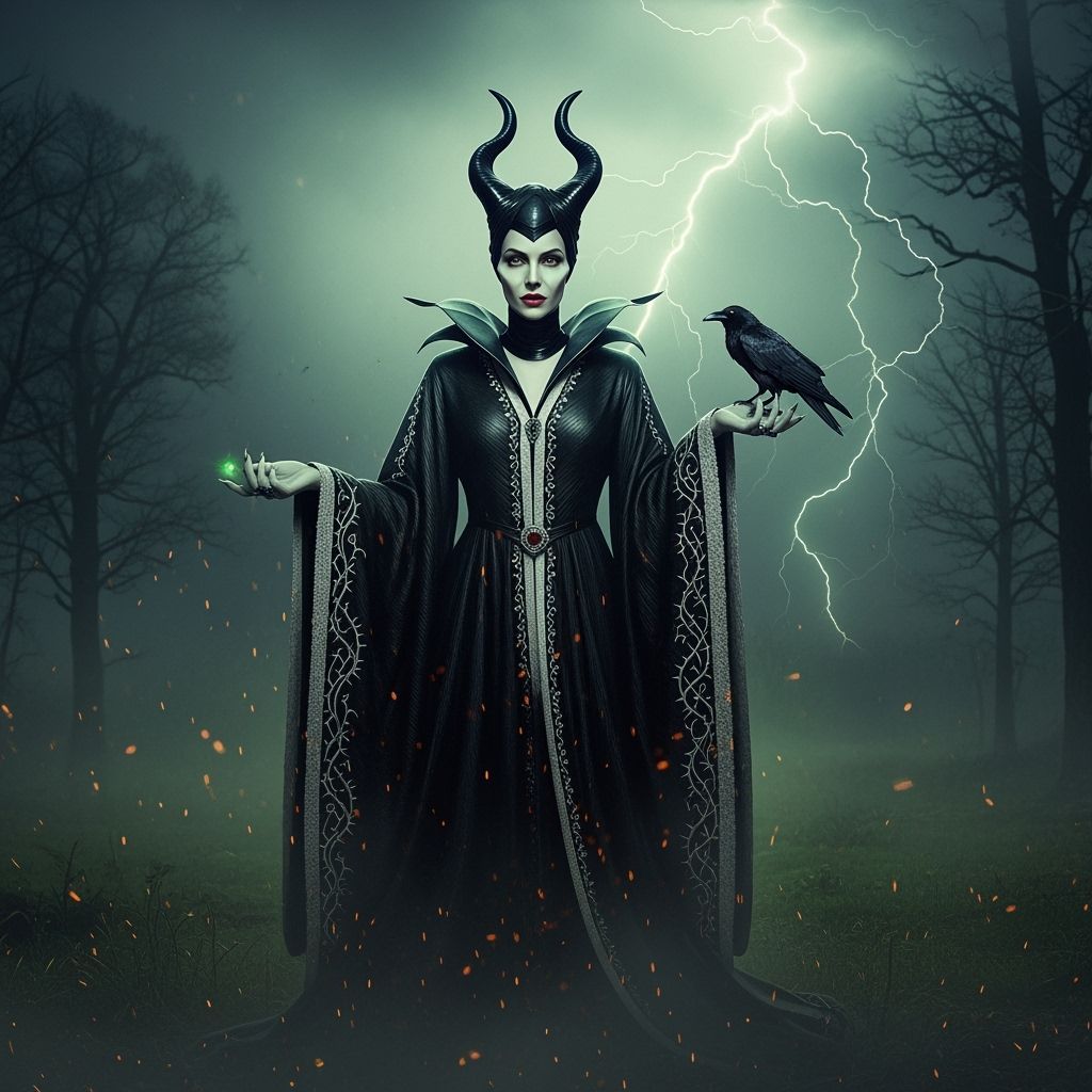 Maleficent in Stormy Forest, Dark Fantasy Art