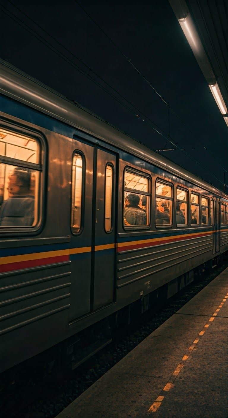 Train Station at Night, Interior Light vs. Exterior Shadow