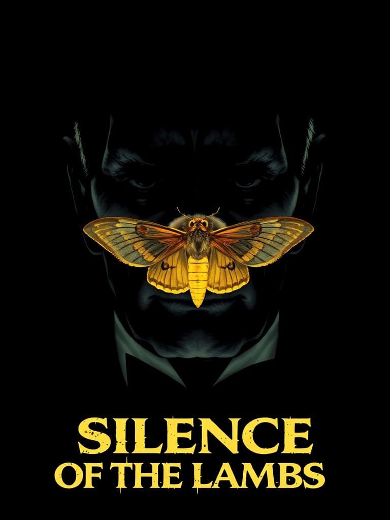 Hannibal Lecter in Eerie Black and White Movie Poster with Y...