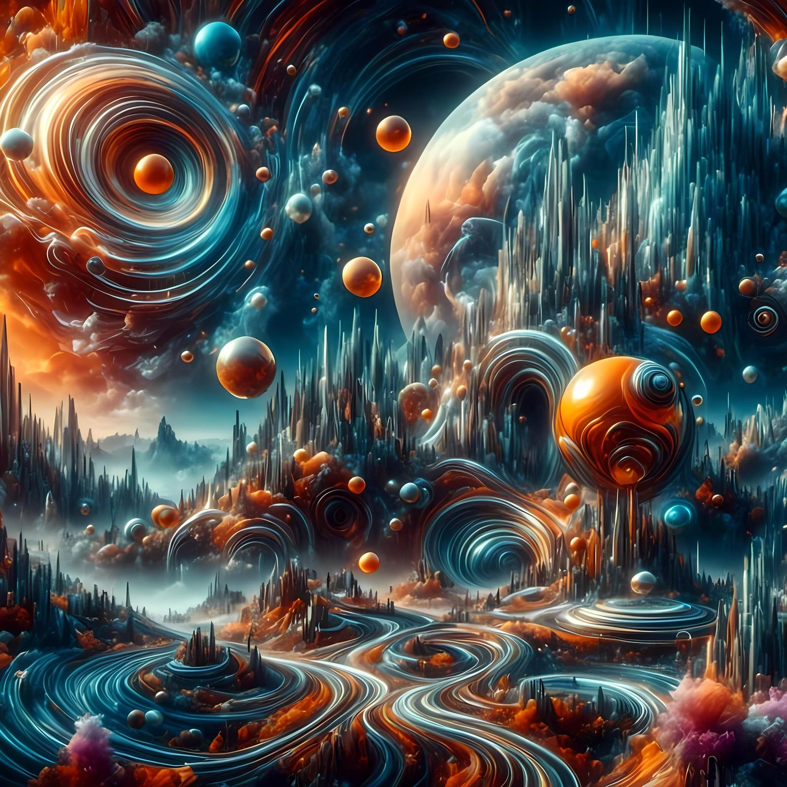 Vibrant Alien Landscape with Ringed Planet