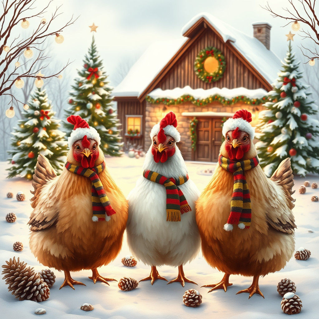 Festive French Hens in Winter Wonderland
