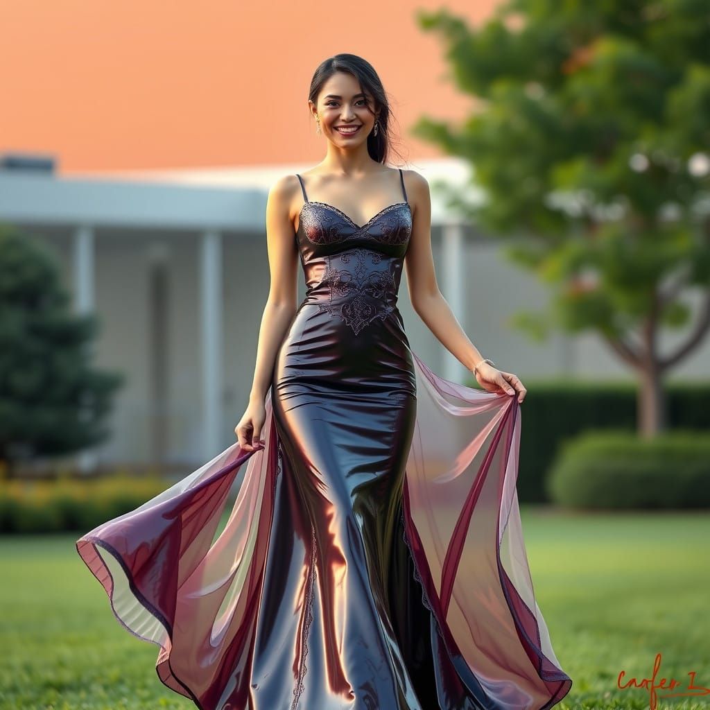 Hyperrealistic Woman in Shiny Latex Dress