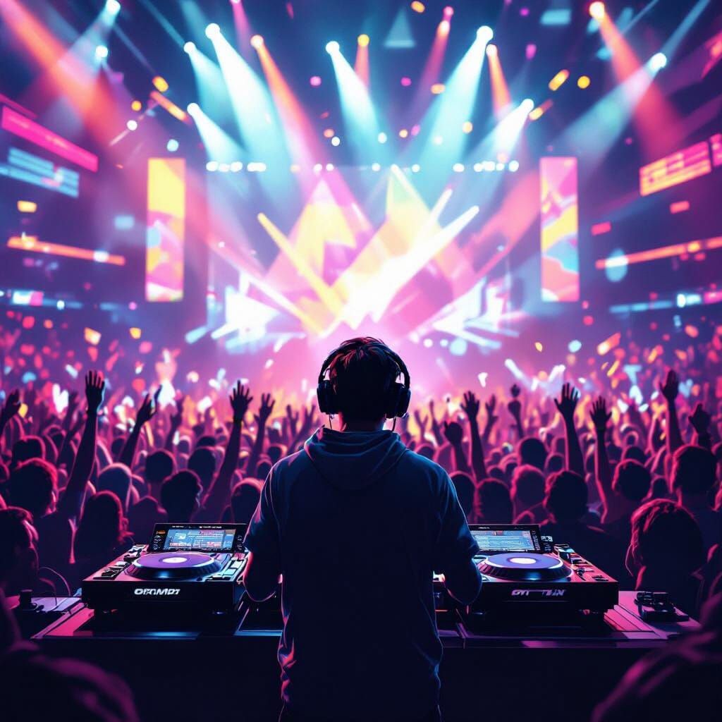 DJ Performance in Front of Cheering Crowd