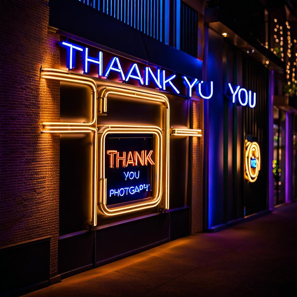 Photorealistic Neon Indigo "THANK YOU" Sign