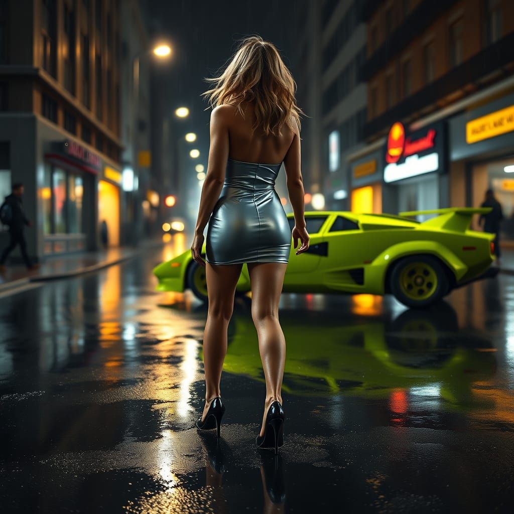 Confident Glamour in a Moody Urban Night