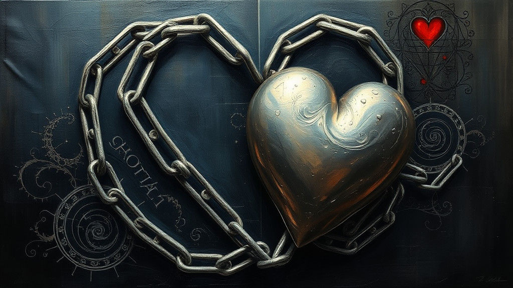 Eerie Chained Heart in Impasto Trompe L'Oeil Style