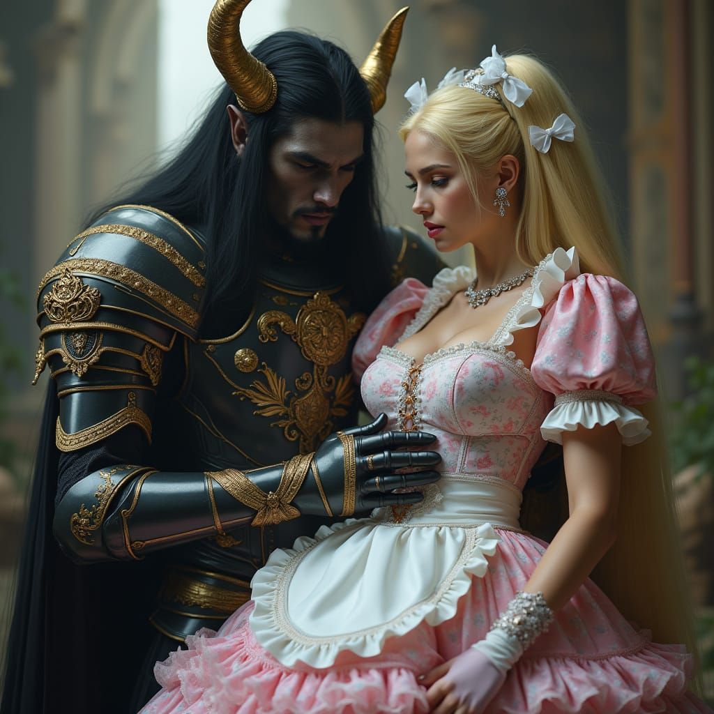Dark Demon King Captures French Maid in Regal Battle Armor