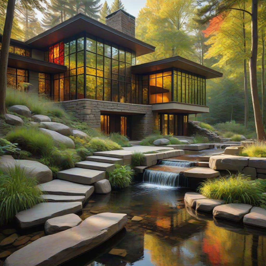 Ethereal Prairie School Masterpiece: Luxury Mansion Amidst W...