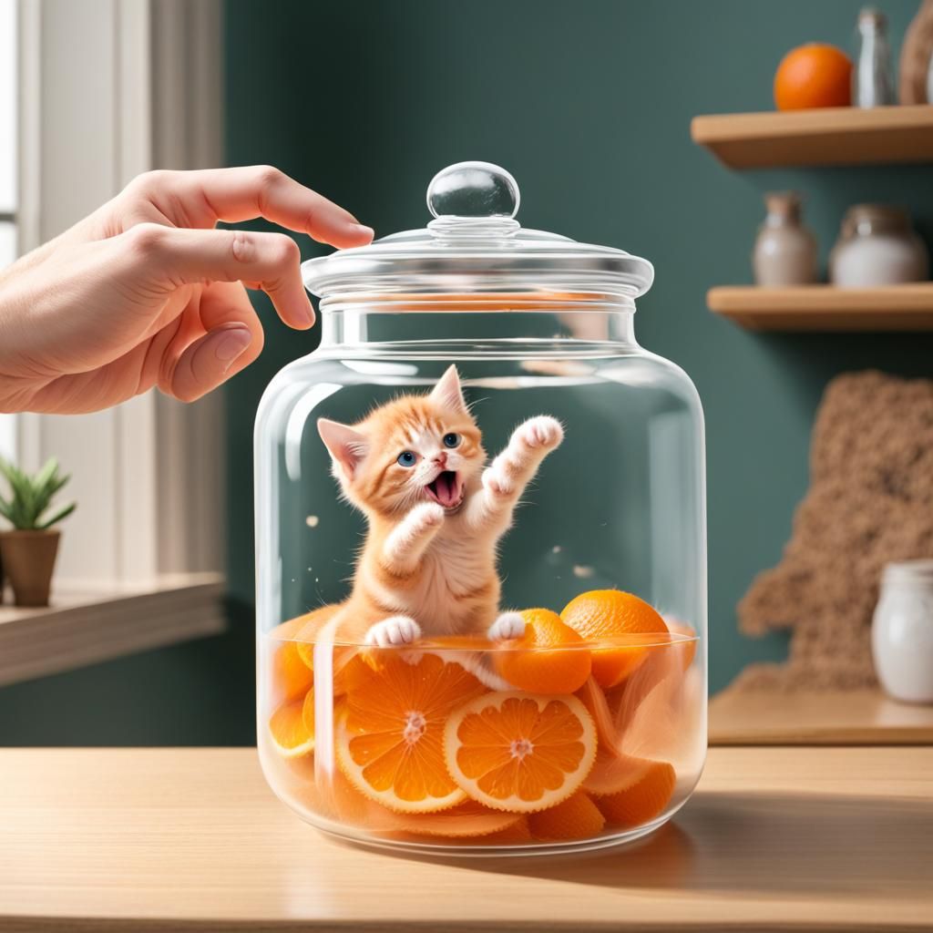 Orange Kitten Trapped in Glass Jar