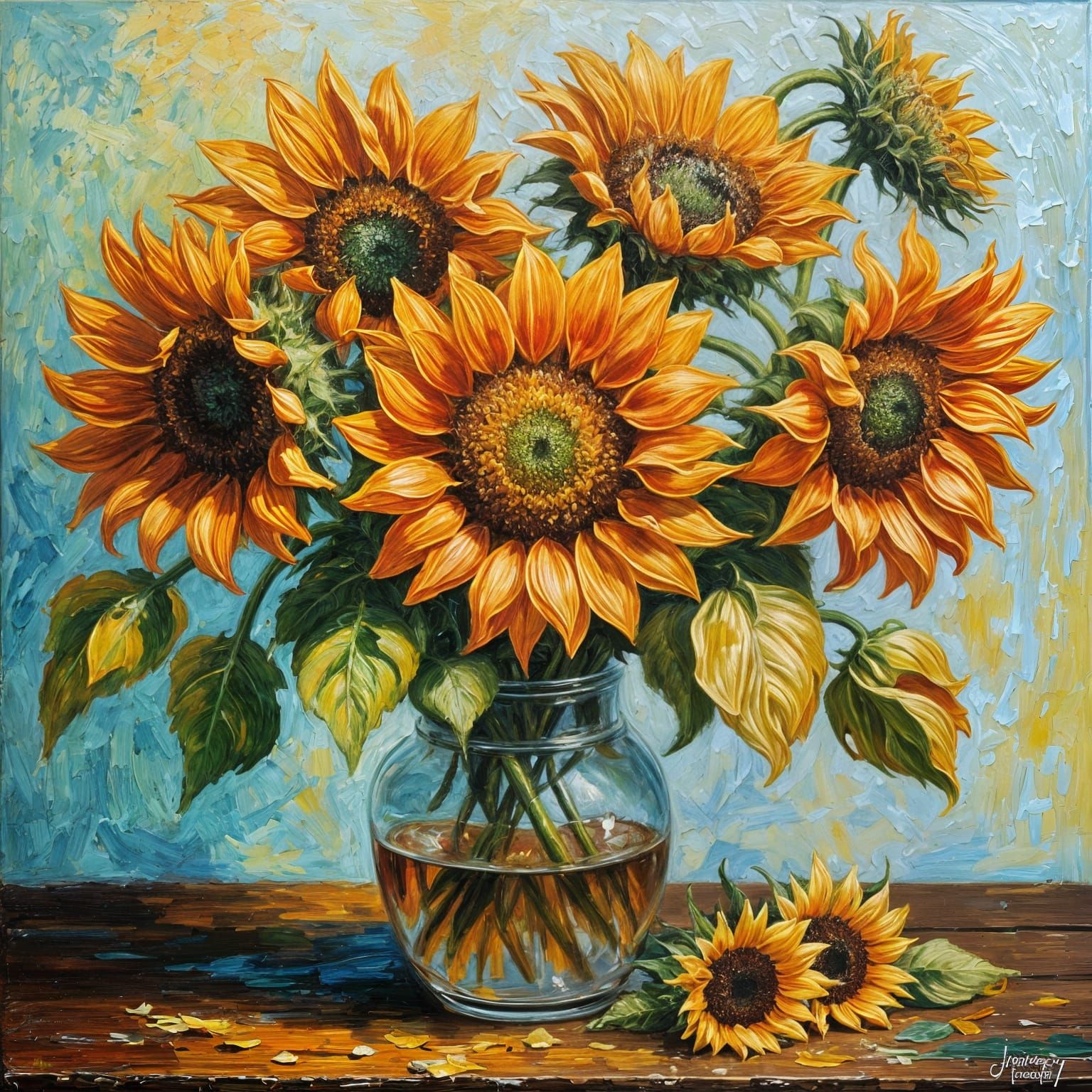 Vibrant Sunflowers in Impasto Oil Painting
