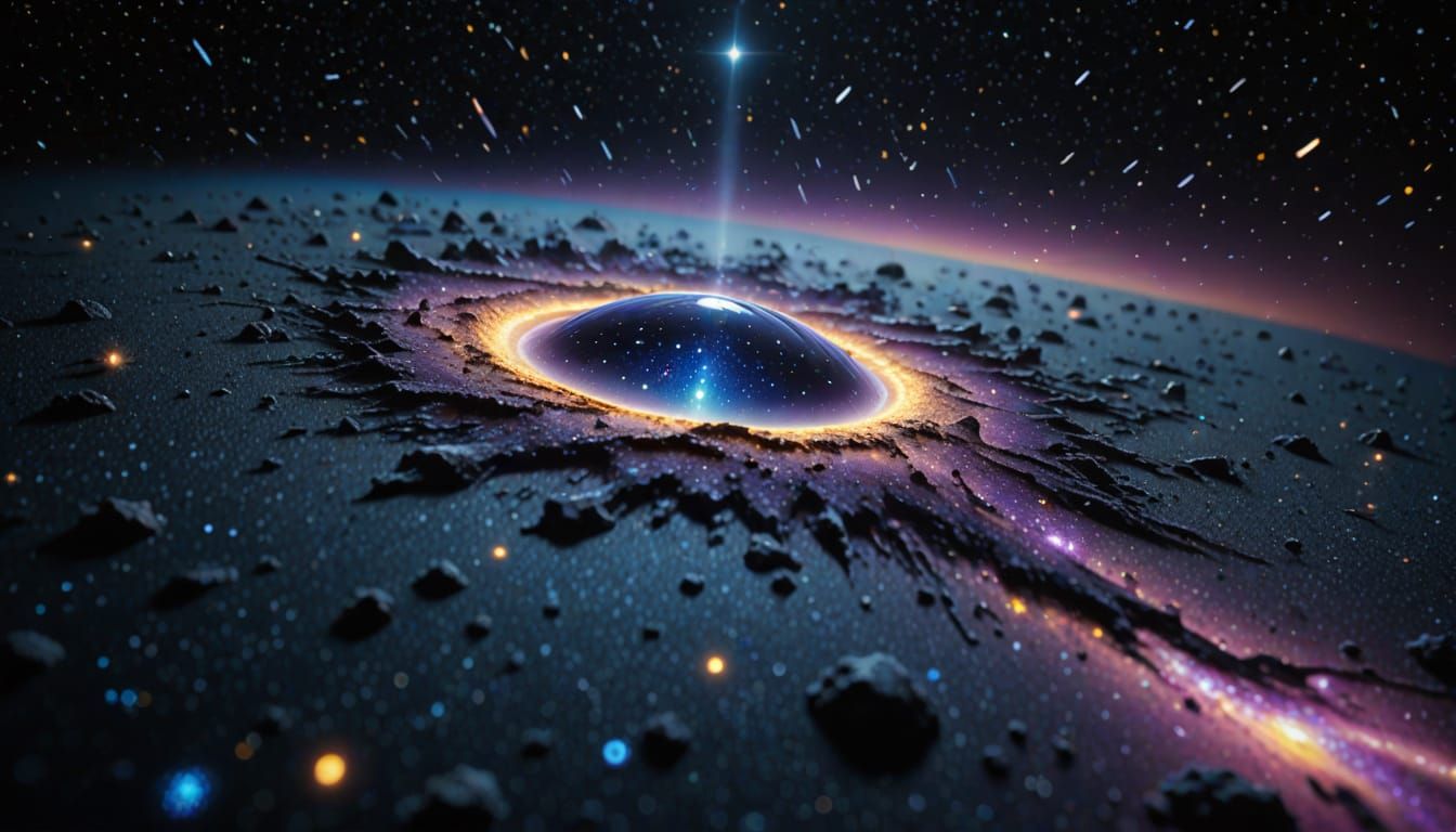 Starry Night Sky Reflected in Water Droplet Macro