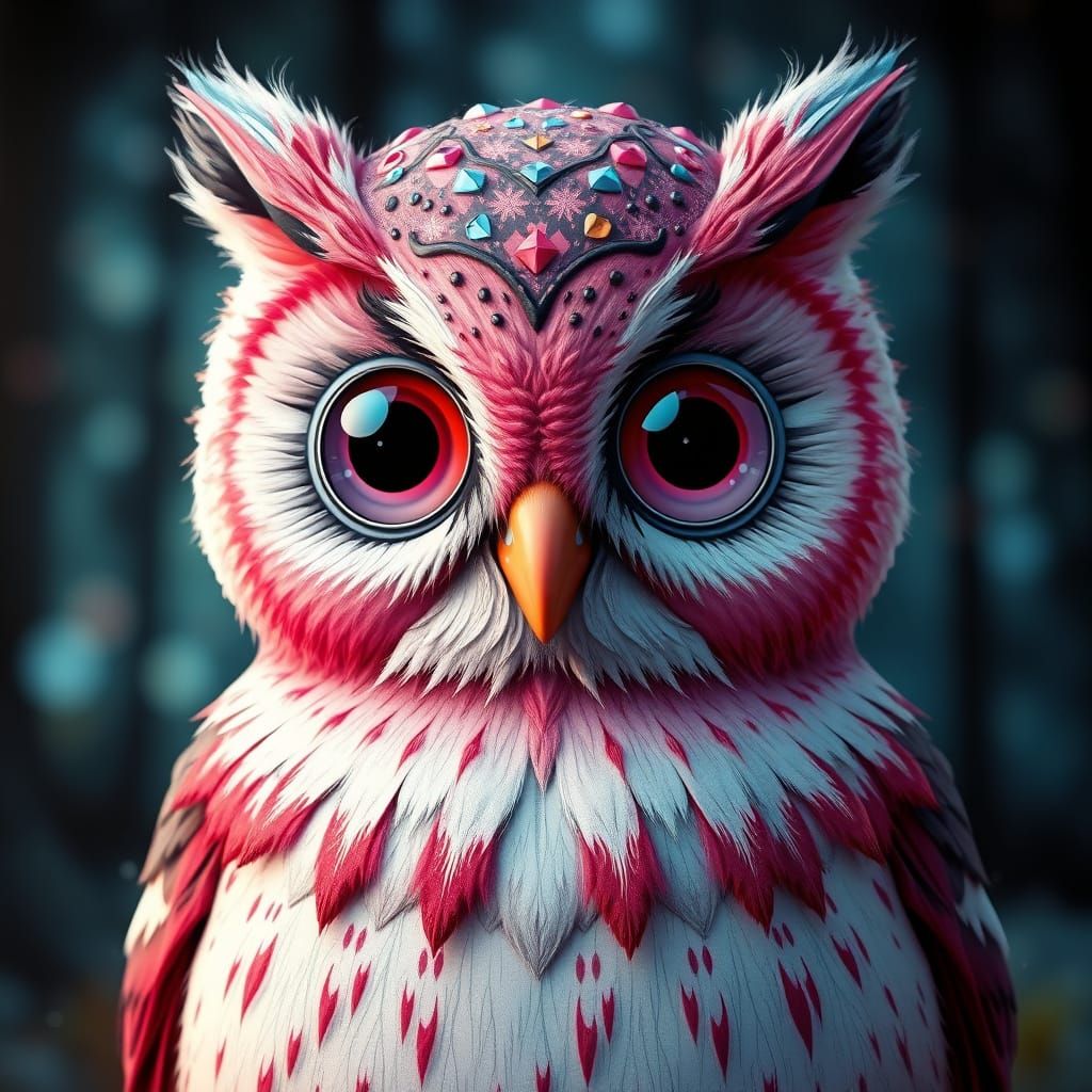 Búho Bebé in Magical Forest with Crystal Marks and Aurora Bo...