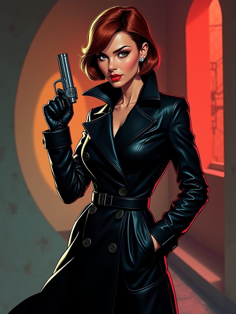 Glamorous British Superspy in 1960s Cartoon Style