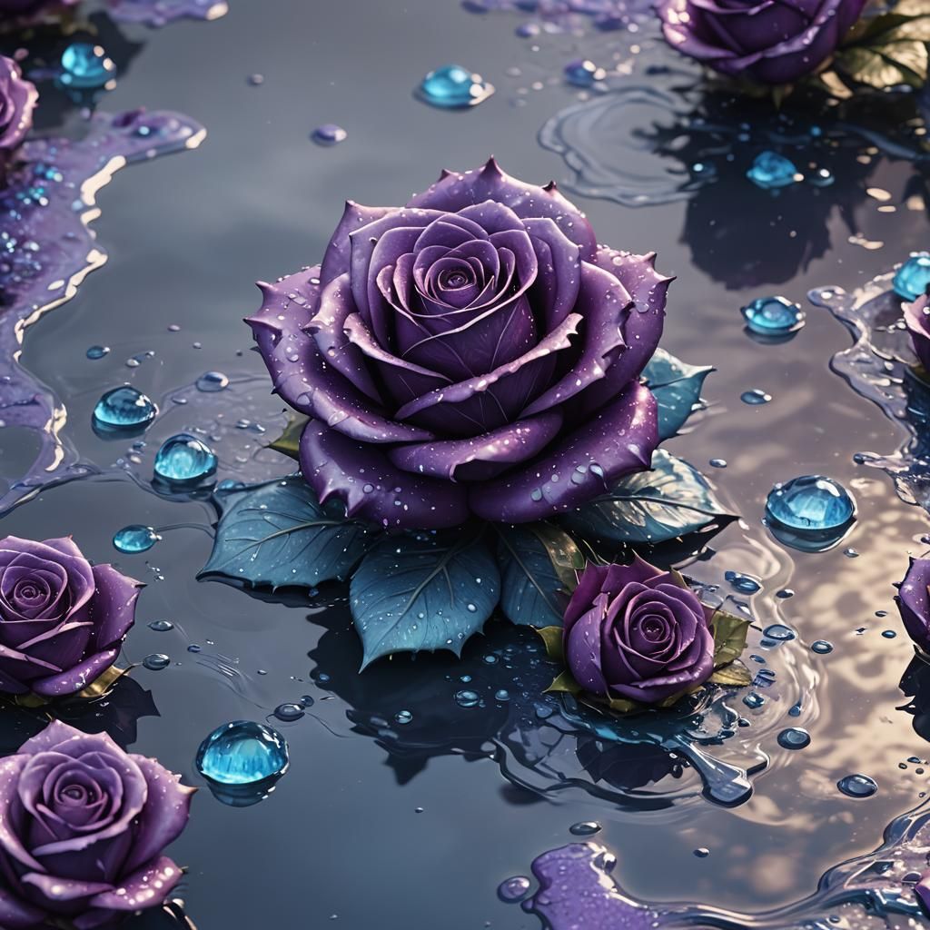Blue and Purple Sugar Rose Fantasy Art