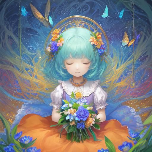 Girl with Butterflies in Whimsical Fantasy Illustration