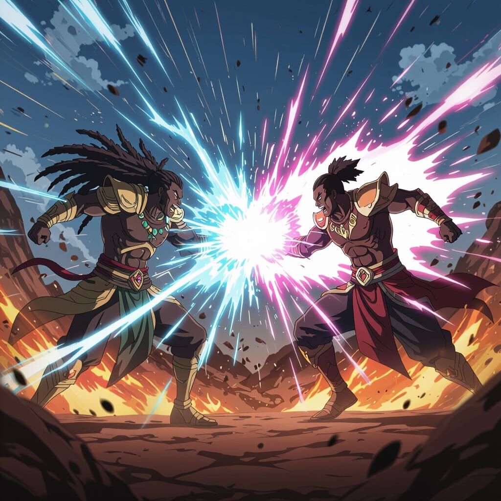 Anime Warriors Clash with Elemental Powers