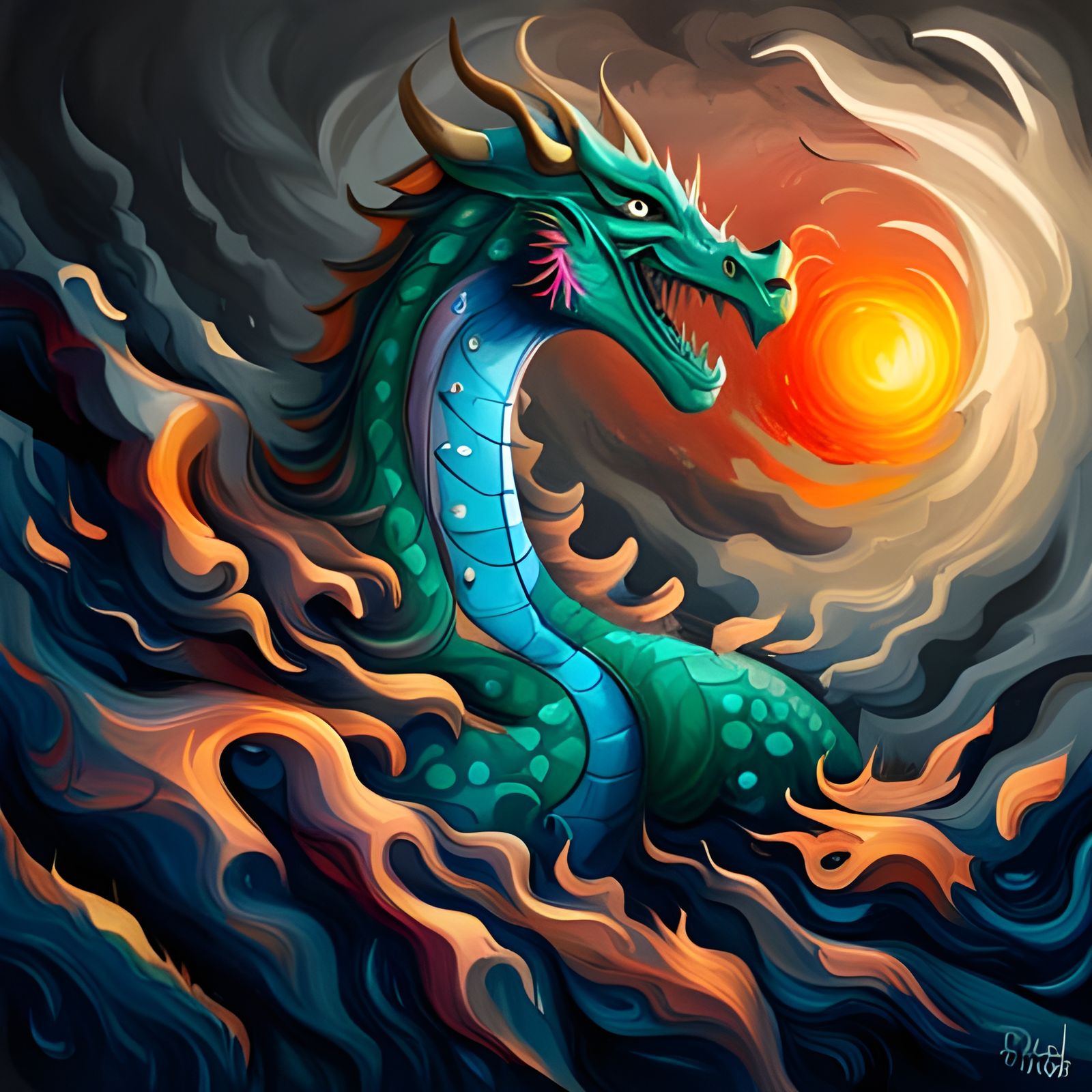Medieval Dragon in Graffiti Splash Art Style