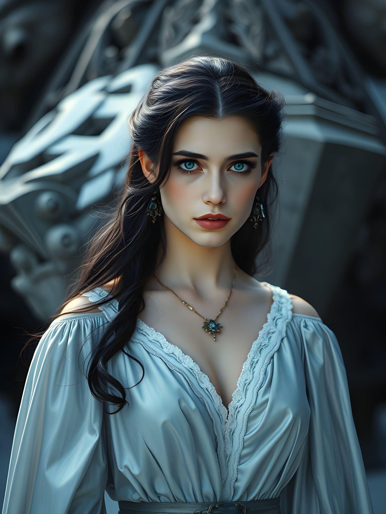 Norse Goddess in Silver Dress: Hyperrealistic Oil Painting