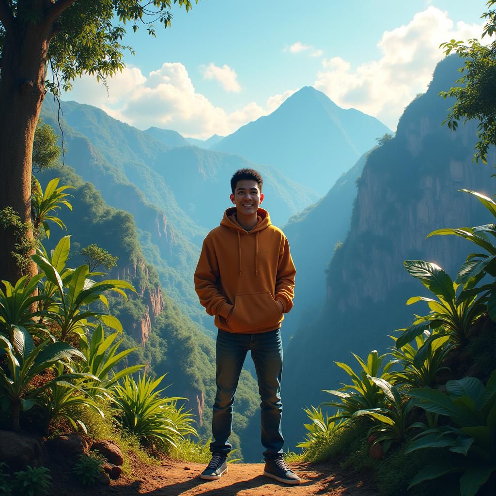 Filipino Landscape with Smiling Figure in Digital Art Style