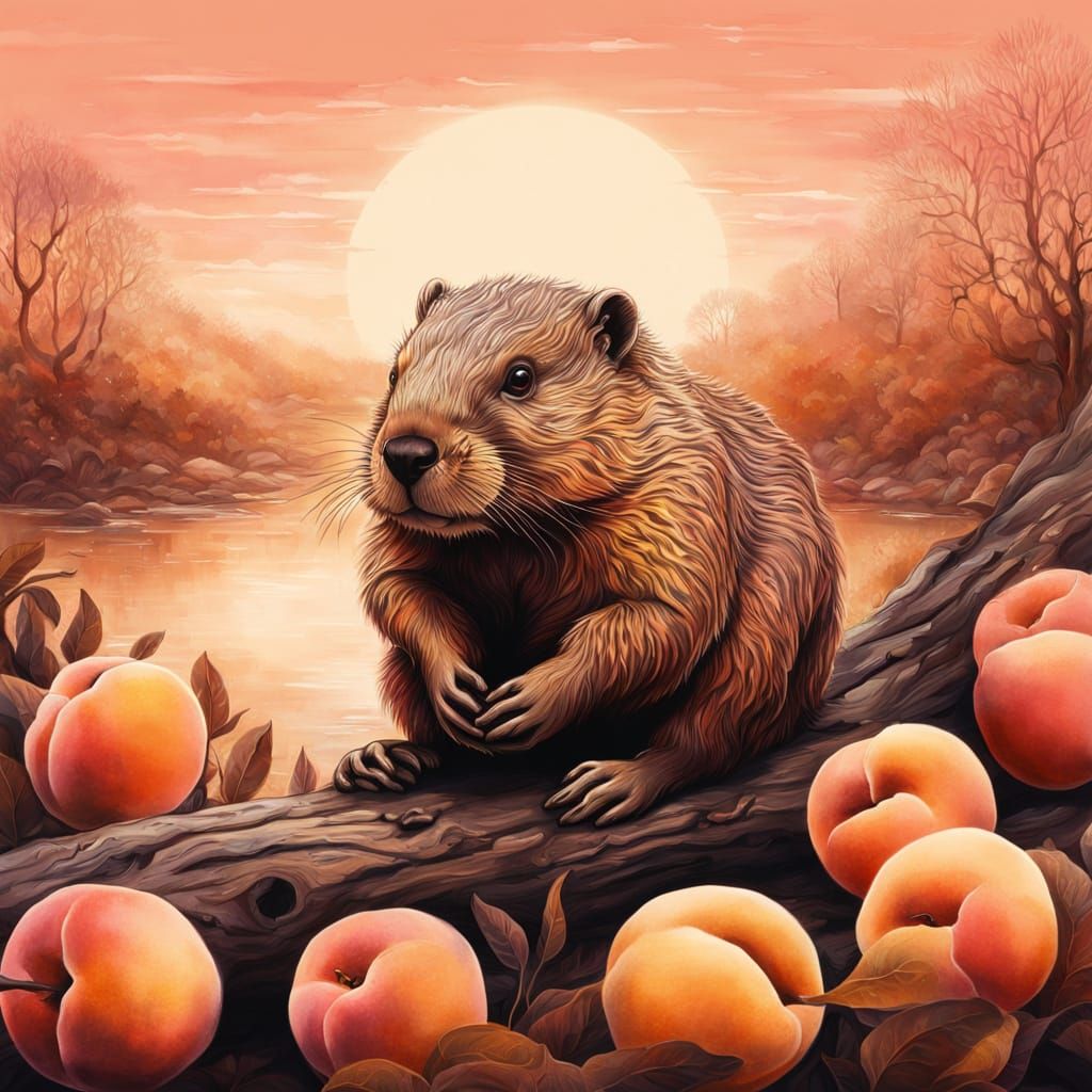 Surreal Peach Beaver in Vibrant Ink Textures