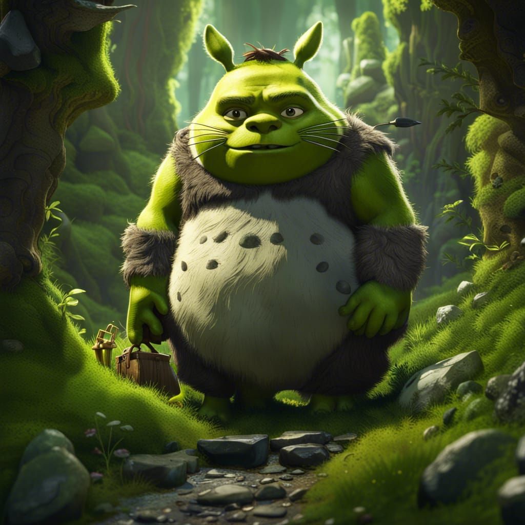 Shrek as Totoro: Anime-Inspired Fantasy Art
