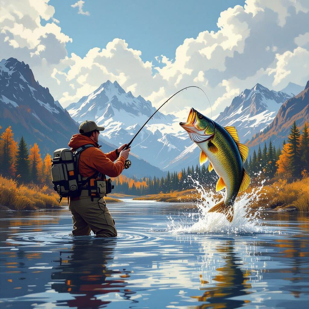 Epic Fisherman Casting Rod as Giant Bass Leaps