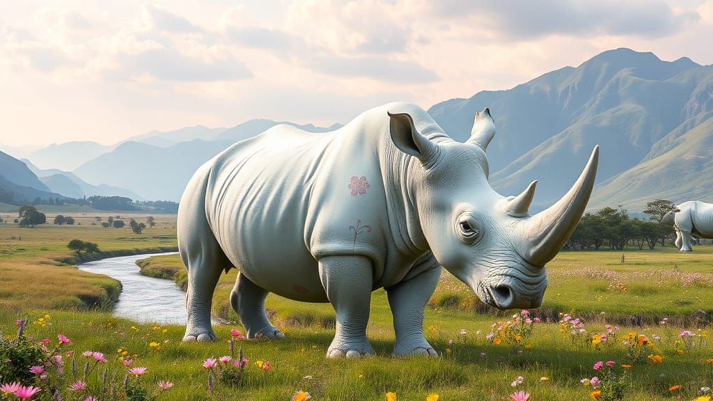 White Rhinoceros with Porcelain Skin in Sumatra Jungle