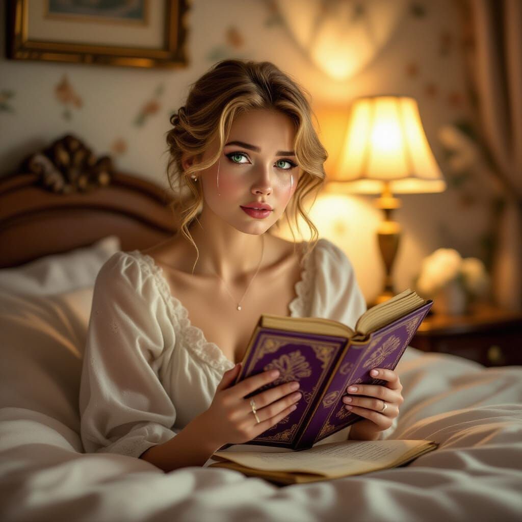 Emerald Eyes: A Woman's Melancholy in Pre-Raphaelite Style