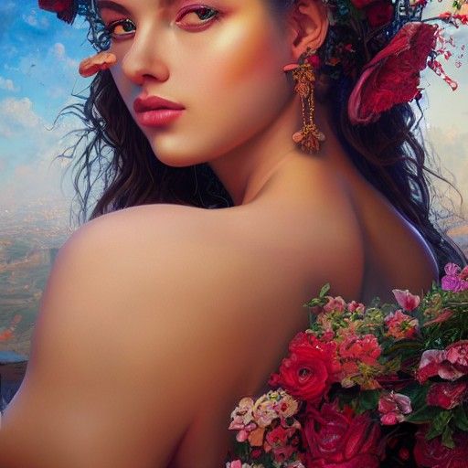 Elegant Goddess Portrait in Maximalist Style
