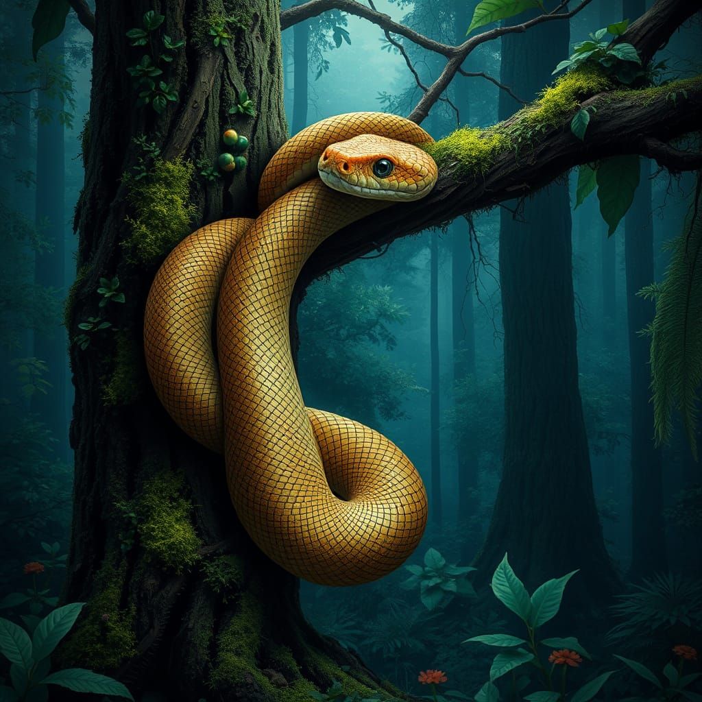 Mystical Diamond Snake Amidst Lush Forest