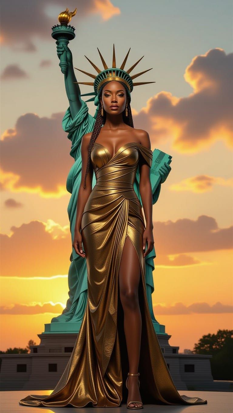 Empowered Woman Reimagines Liberty in Afrofuturistic Style