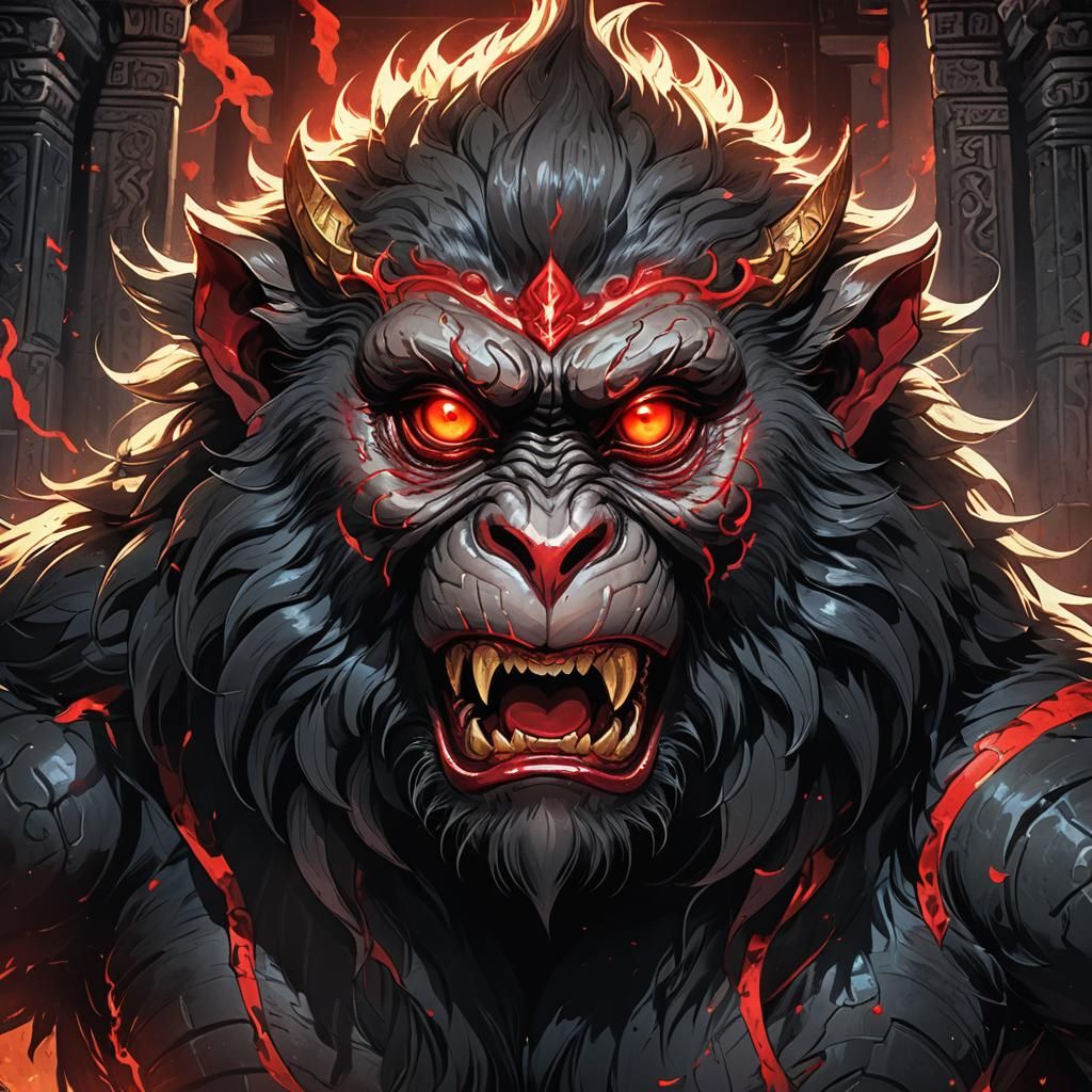 Fierce Monkey Demon Roaring in Haunted Temple