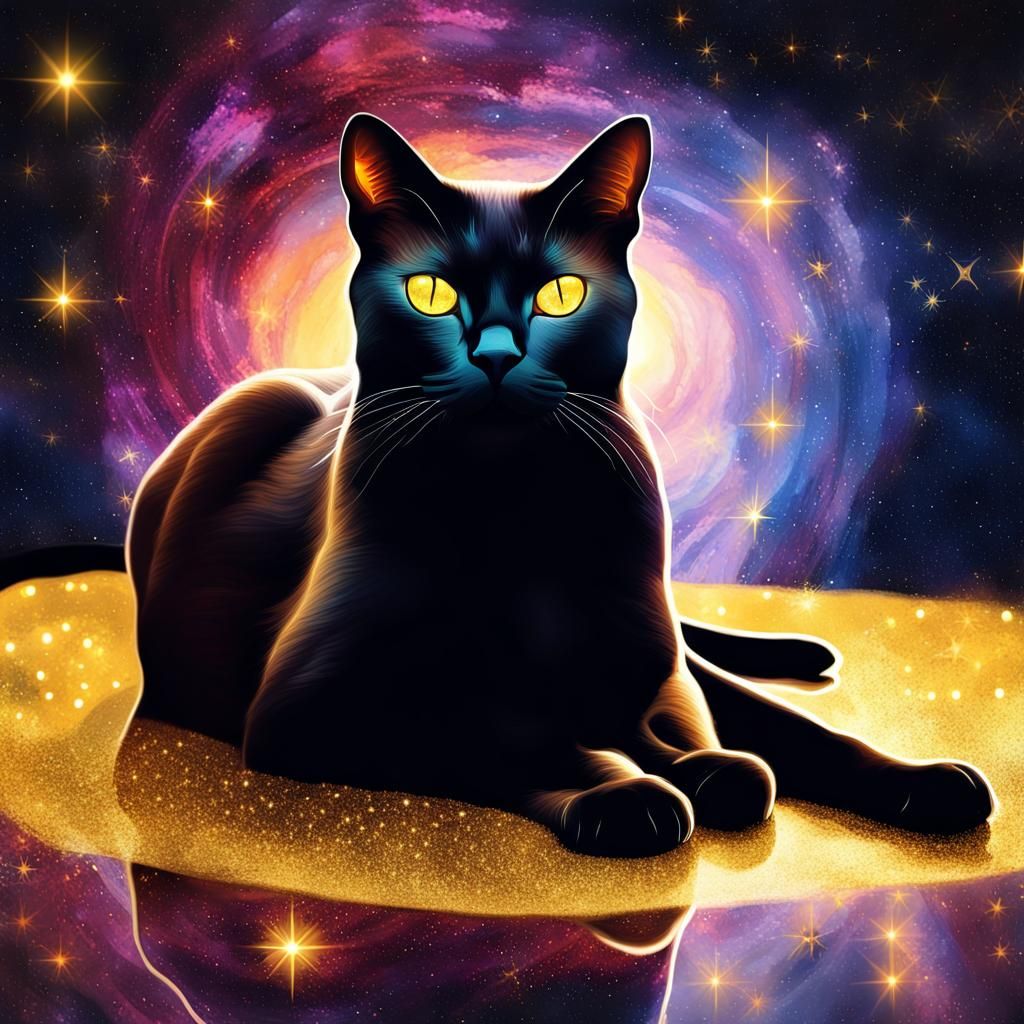Burmese Cat Galaxy Double Exposure Digital Art