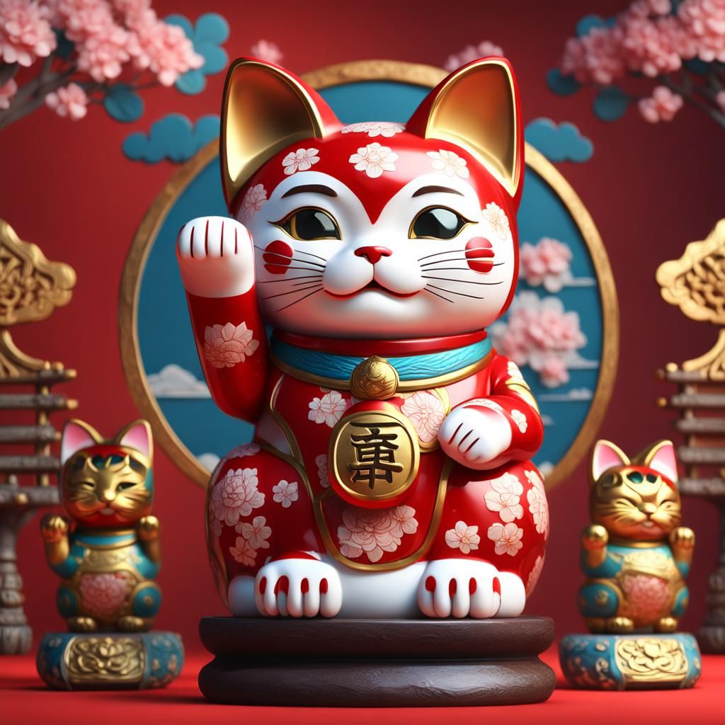 Hyperdetailed Maneki-neko Lucky Cat Statue in 8k