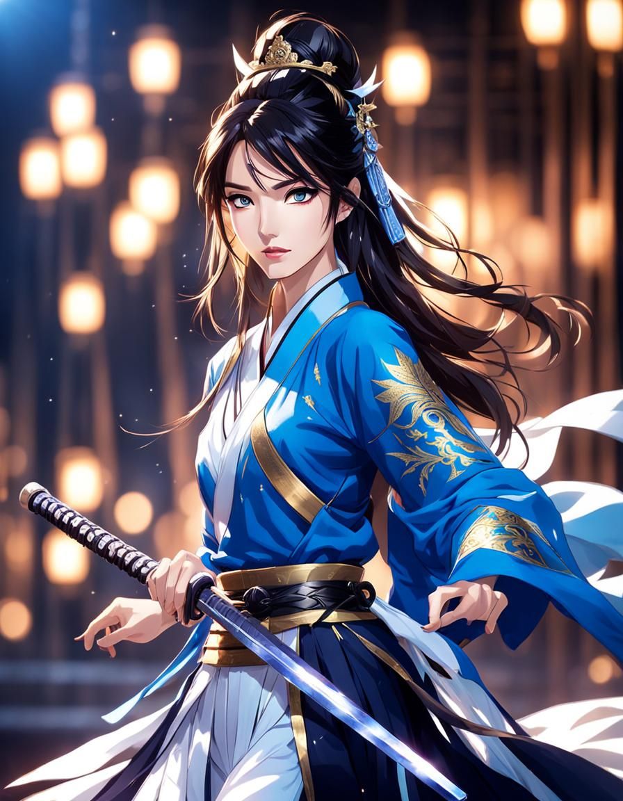 Elegant Anime Princess Warrior with Samurai Sword