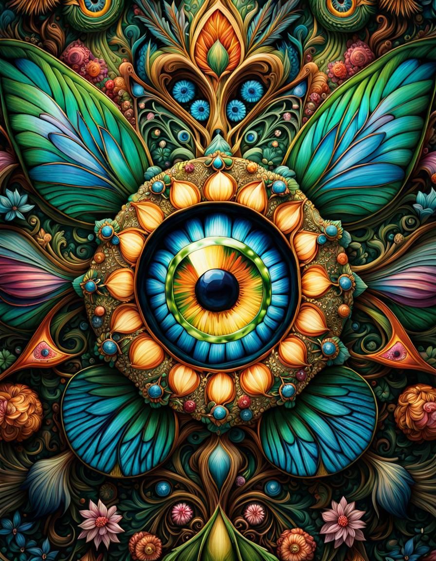 Detailed Fairy Portrait with Fantasy Creatures