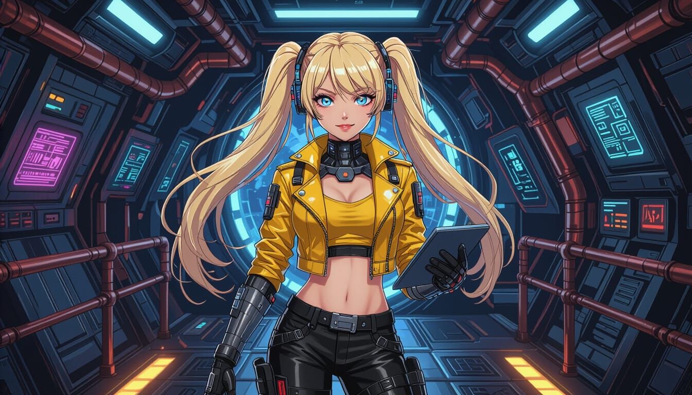 Anime Sci-Fi Girl on Spaceship Bridge