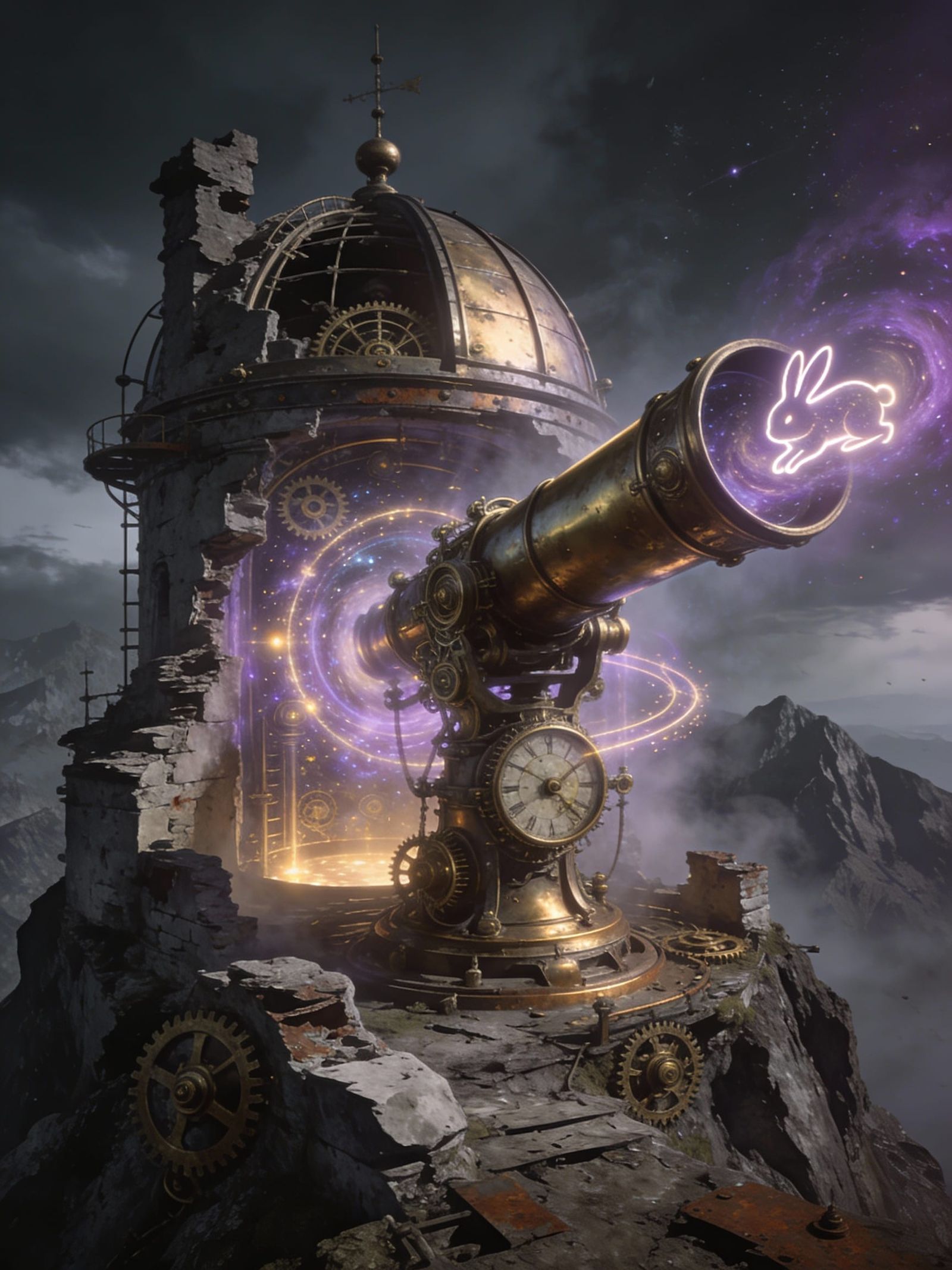 Ruined Observatory Rebuilt With Steampunk Clockwork and Cosm...
